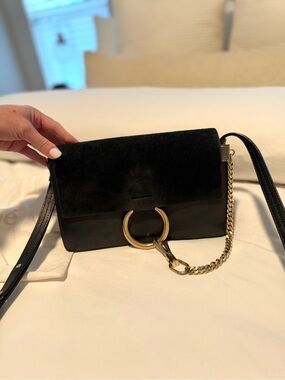 Chloe Black Leather & Suede Faye Shoulder Bag - Small